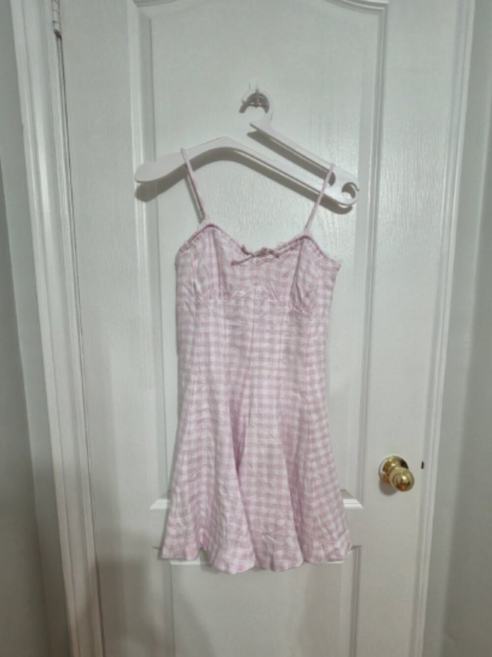 LoveShackFancy Shai Linen Gingham Mini Dress Pink | US 4